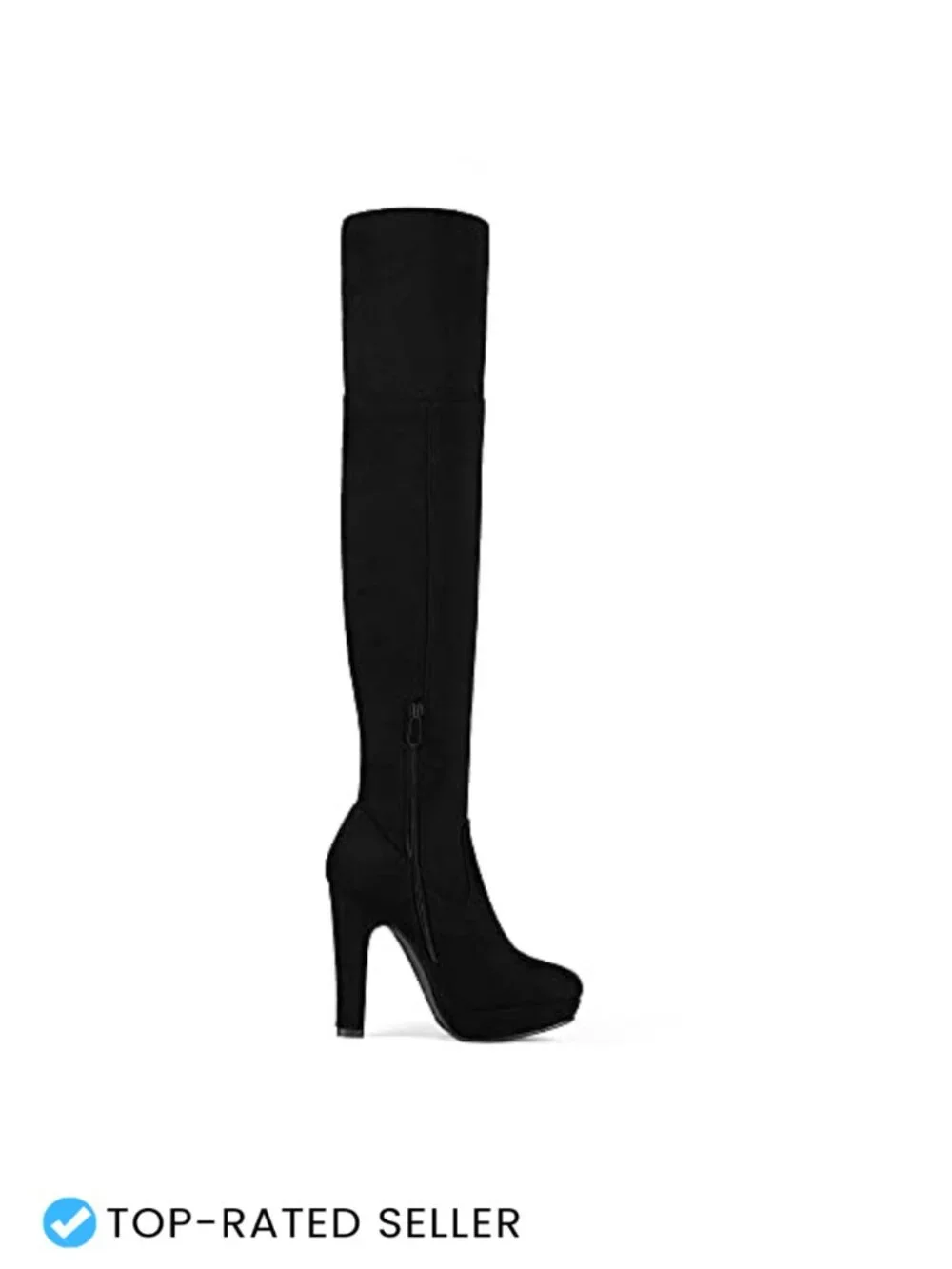 Chunky High Heel Platform Thigh High Boots Stretch Faux Suede